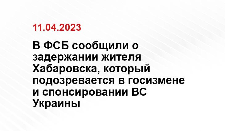 В ФСБ сообщили о задержании жителя Хабаровска, который подозревается в госизмене и спонсировании ВС Украины